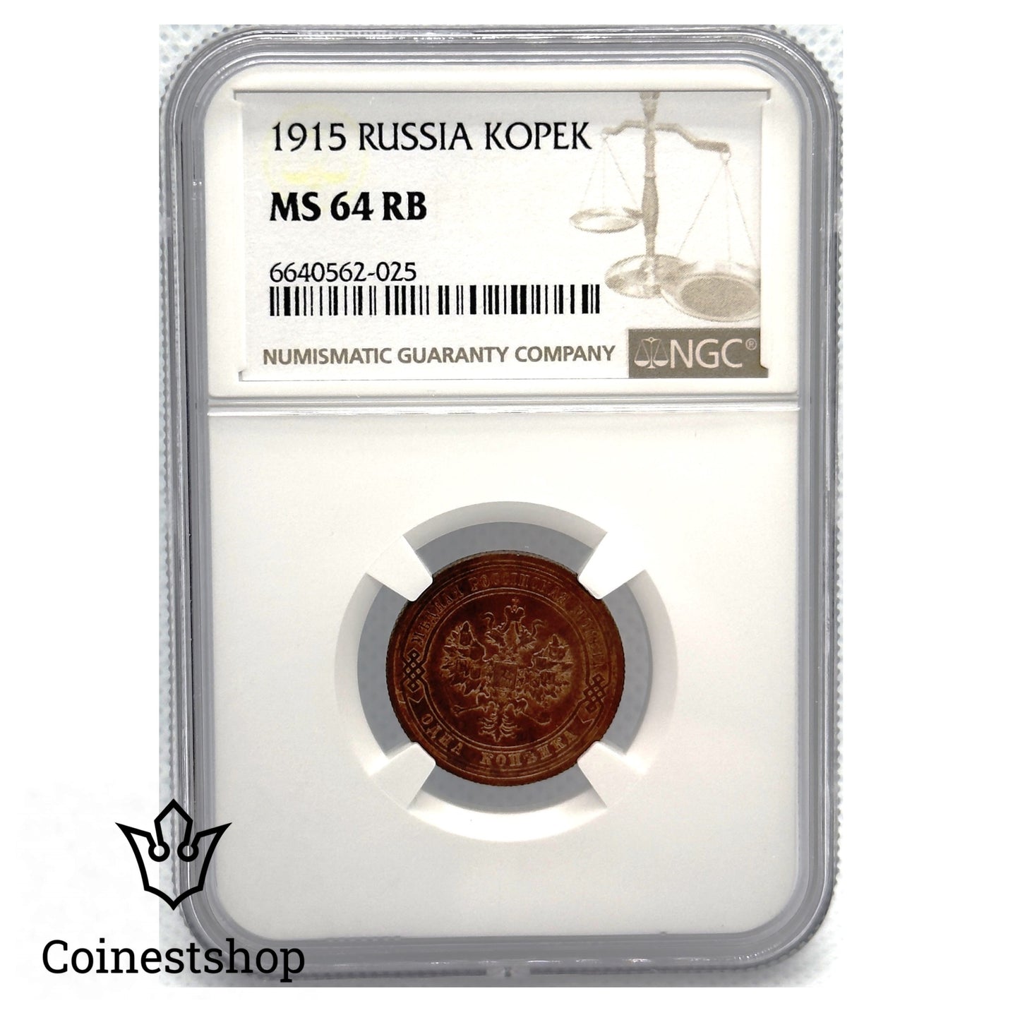 1915 Russia NGC 1 Kopeck MS 64 RB Copper Coin Tsar Nicholas II Nice Red Luster